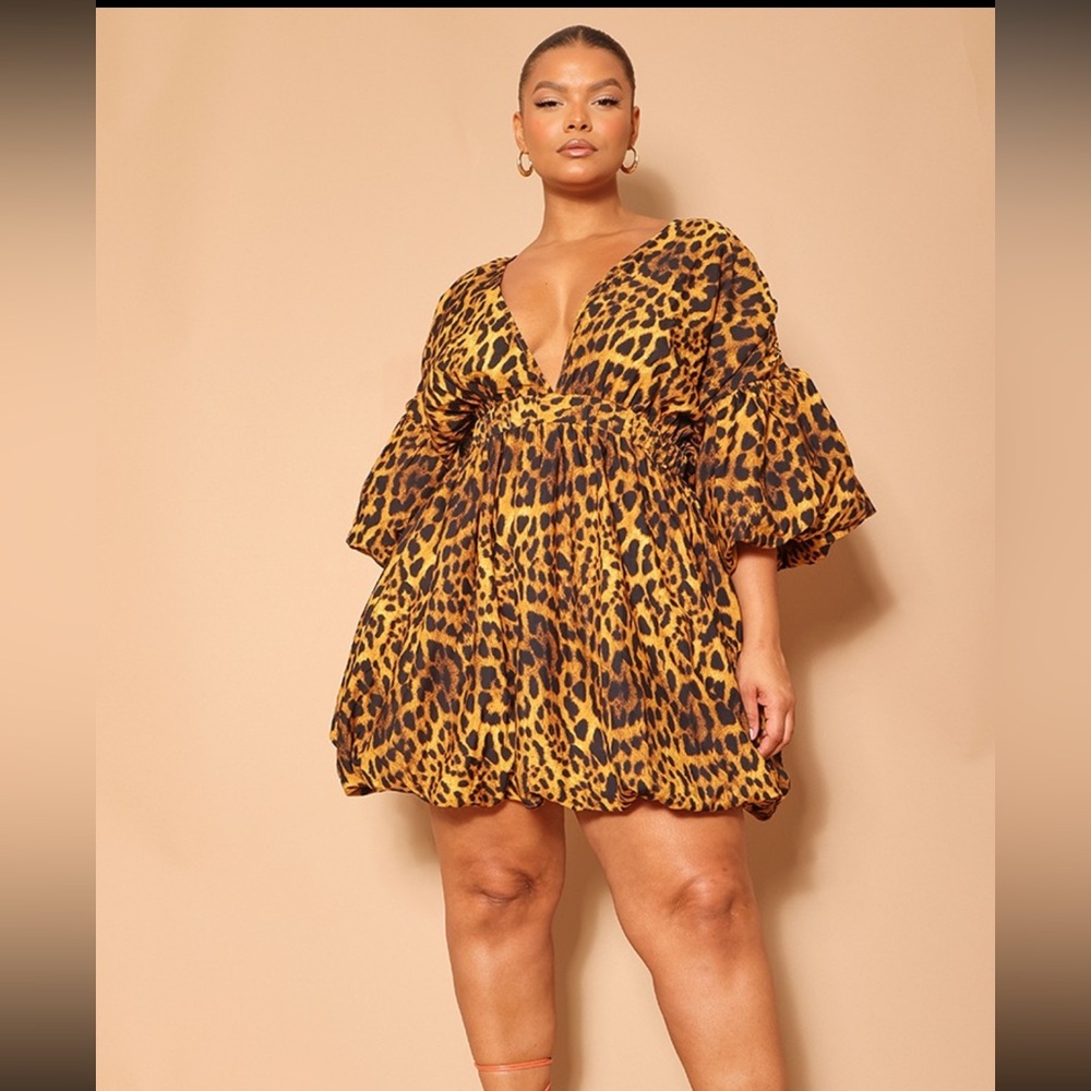 PrettyLittleThing Brown and Black Ruffled Bell Sleeve Mini Dress